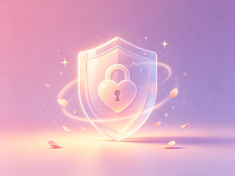 nimoo隐私安全插画：发光的爱心盾牌